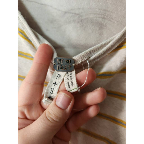 We The Free Womens Tank Top White Yellow Stripe Sleeveless Scoop Neck Stretch S - Picture 5 of 6